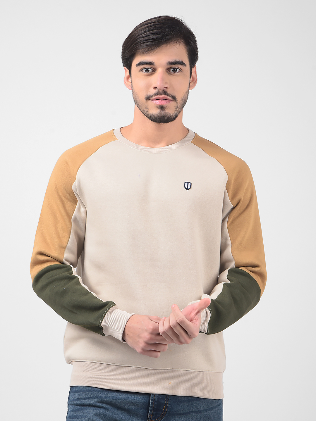 Numero Uno Men Color Block Beige Sweat Shirt